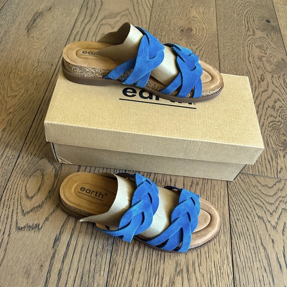 NEW IN BOX! Earth Woman's Desty Round Toe Woven Casual Slip-on Blue Sandals Sz 7 - Picture 4 of 13